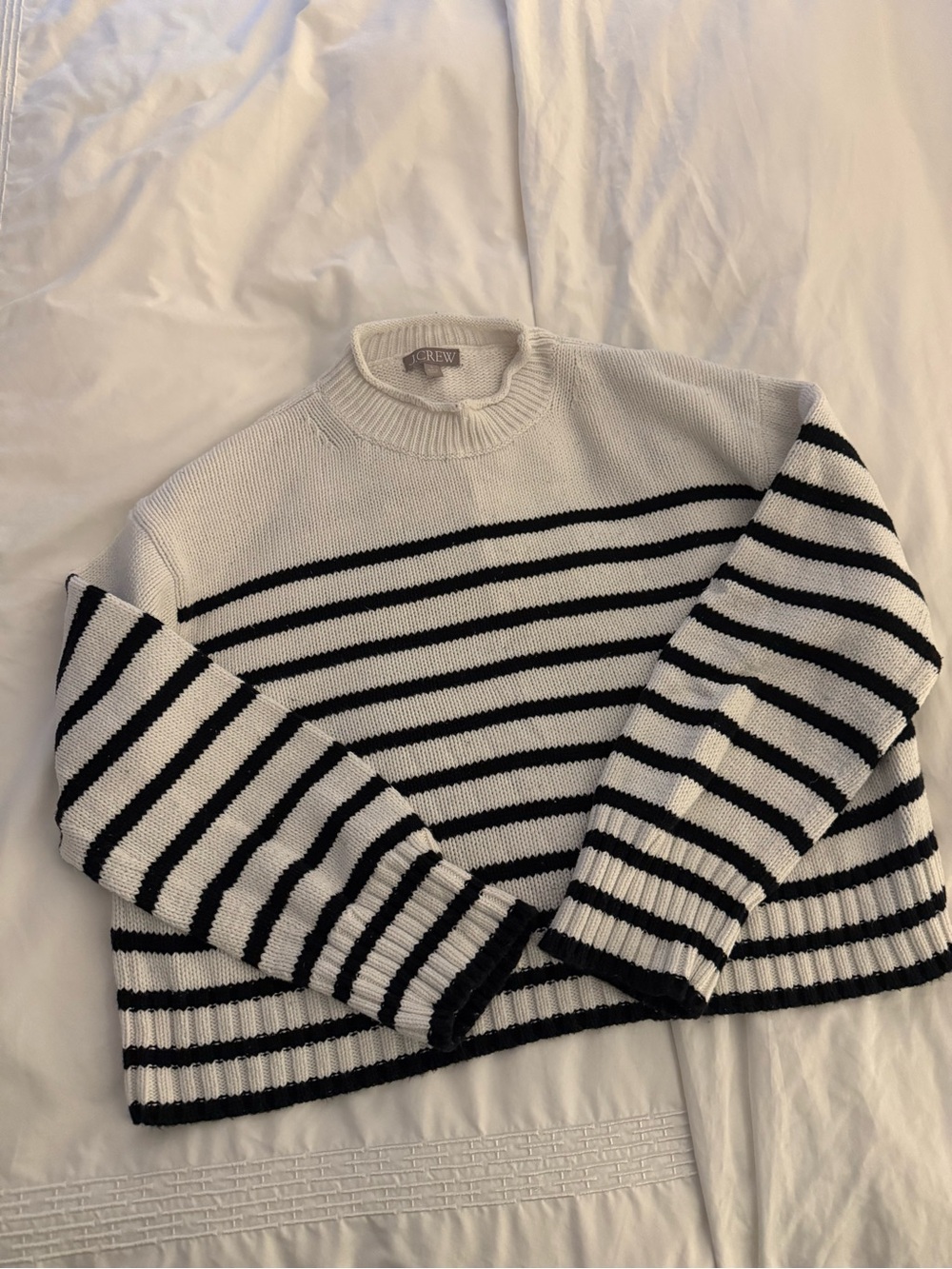 J. Crew Women's Black and White Striped Rollneck Sweater